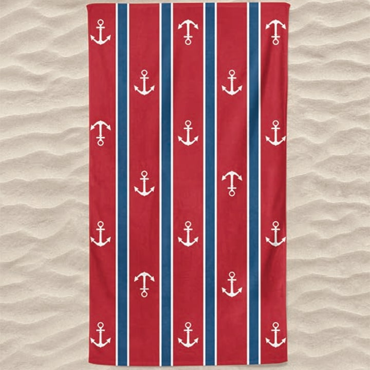 Toalla de playa de microfibra con anclas de rayas rojas