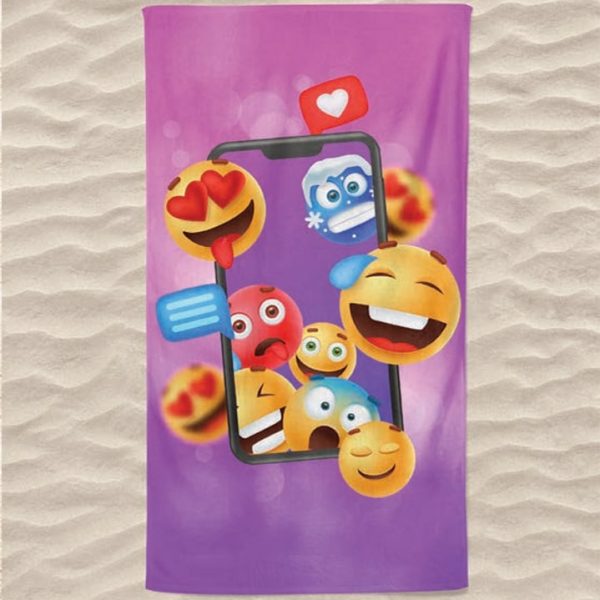 Toalla de playa de microfibra Smartphone Emojis rosa