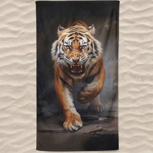Toalla de playa de microfibra con tigre feroz