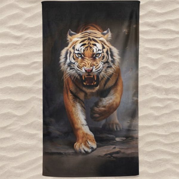 Toalla de playa de microfibra con tigre feroz