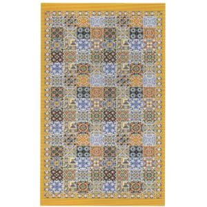 Toalla de Playa de Microfibra Azulejos Típicos Borde Amarillo