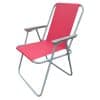 Silla de playa tradicional de hierro y lona roja
