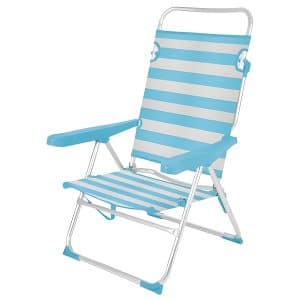 Cadeira Praia Alumínio Alta Reclinável até Deitar Riscas Azul Claro-Branco Aremar 70558