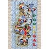 Toalha de Praia Microfibra Mapa Portugal Tradições Azulejos Multicolorida