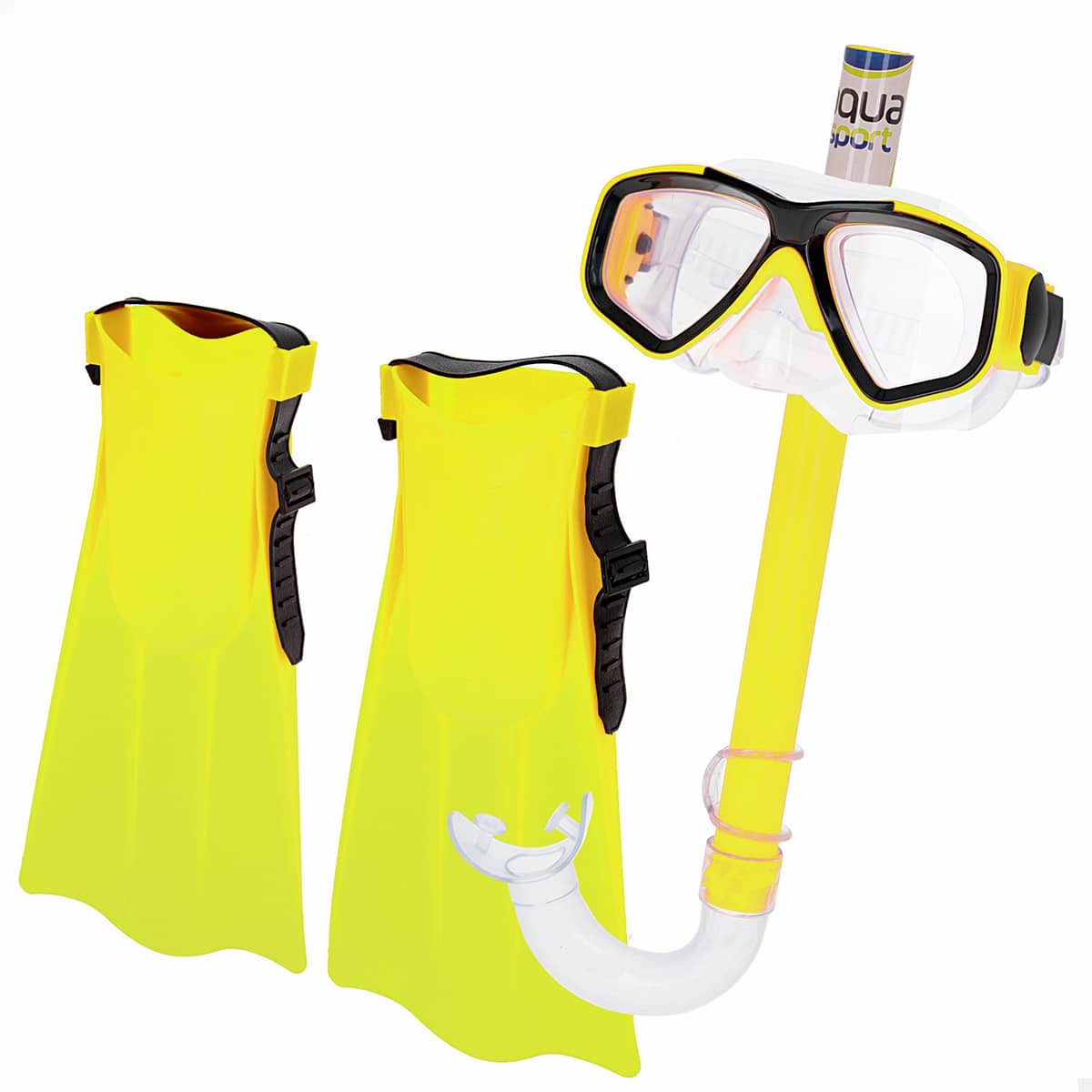 Conjunto Júnior de Mergulho 3 em 1 (Máscara, Tubo e Barbatanas) Aqua Sport 53939 Amarelo
