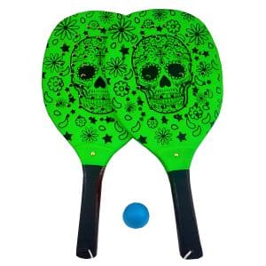 Conjunto de Raquetes de Praia com Furos Fluorescentes Caveira Mexicana Turymar Verde