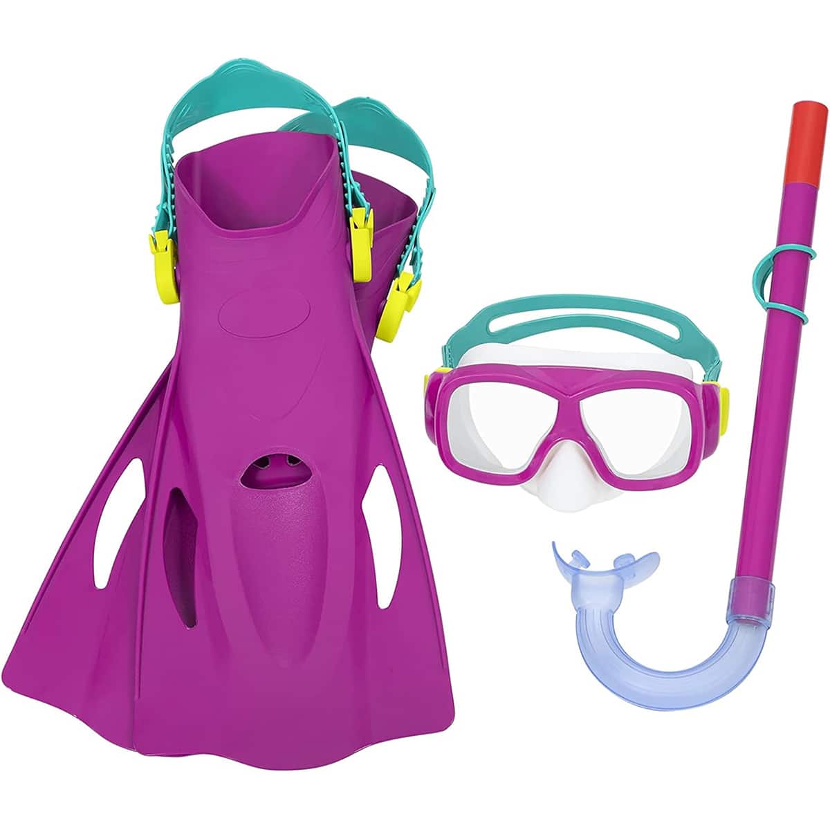 Kit de Mergulho Infantil Máscara, Snorkel e Barbatanas Ajustáveis Bestway 25019 Rosa