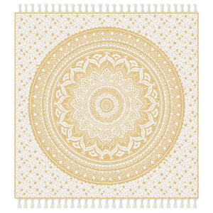 Toalha Grande Indiana Mandala Branca com Dourado 240 × 210 cm