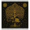 Toalha Grande Indiana Preta Elefante Árvore da Vida Dourados 240x210 cm
