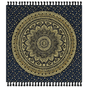 Toalha Grande Indiana Mandala Preta com Dourado 240 × 210 cm