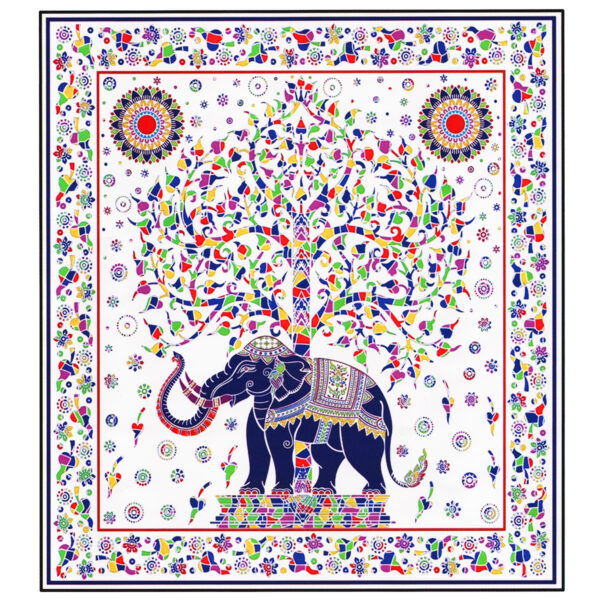 Toalha Grande Indiana Árvore da Vida com Elefante Colorida 240 x 210 cm