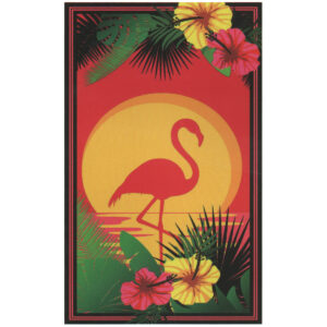 Toalha Praia Microfibra Flamingo Tropical Flores Pôr do Sol